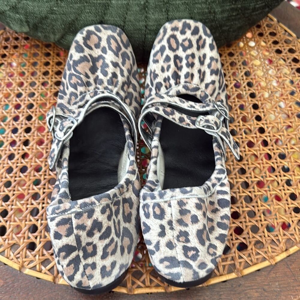 Free People Gemini Leopard Print Leather Double Buckle Mary Jane Ballet Flats - Picture 2 of 5